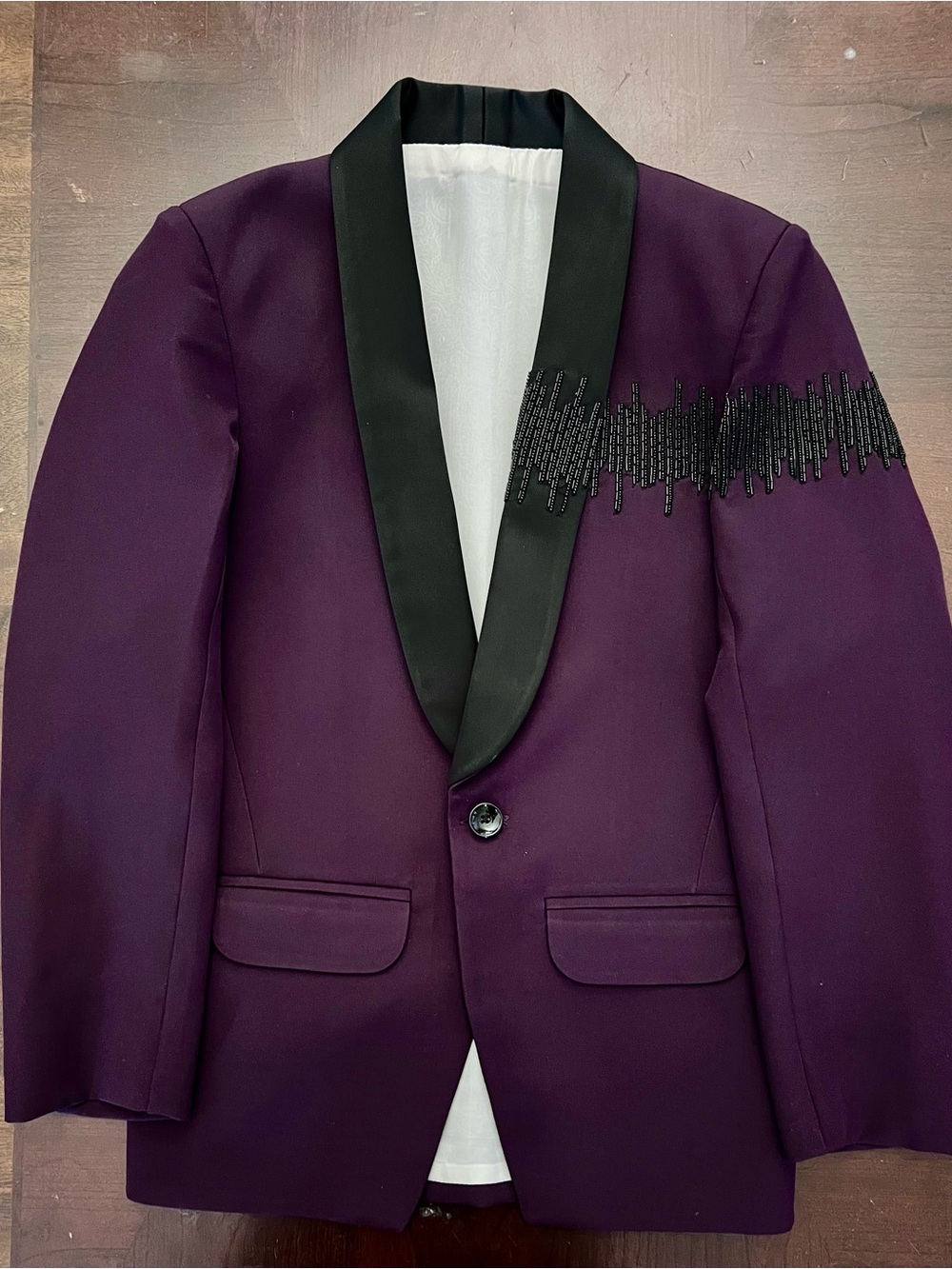 Hand Crafted Purple Boys Tuxedo Jacket with Black Satin Lapel